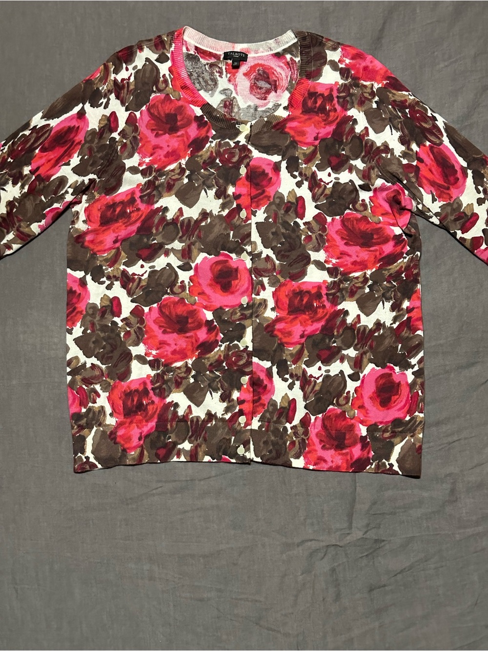 Talbots Pink & Brown Floral Button-Front Cardigan